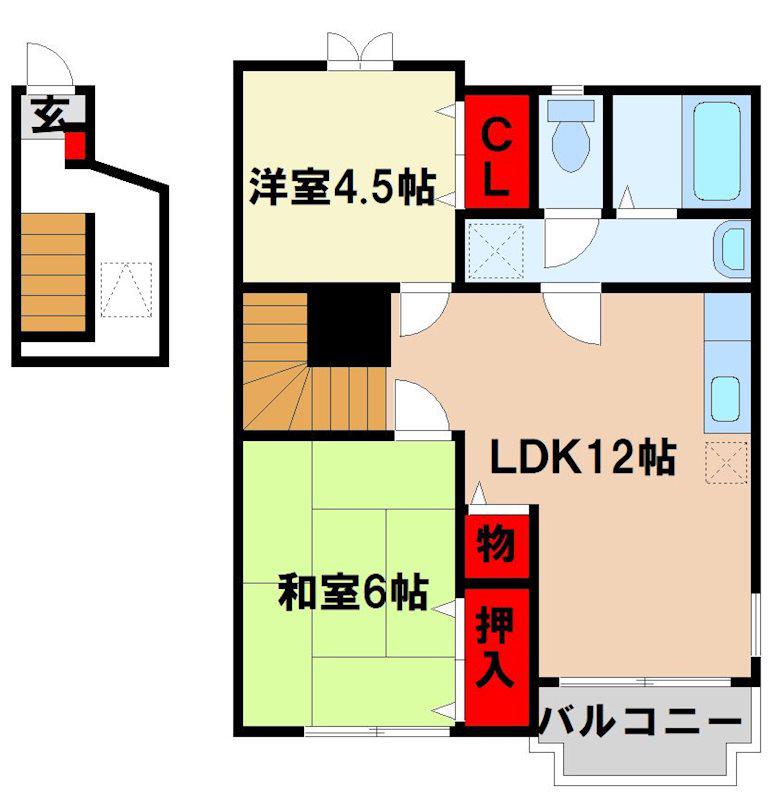 ハイムトキナ壱番館(2LDK/2階)の間取り写真