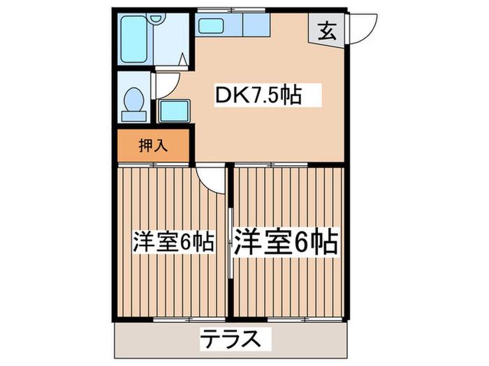タウンハウス相模原(2DK/1階)の間取り写真