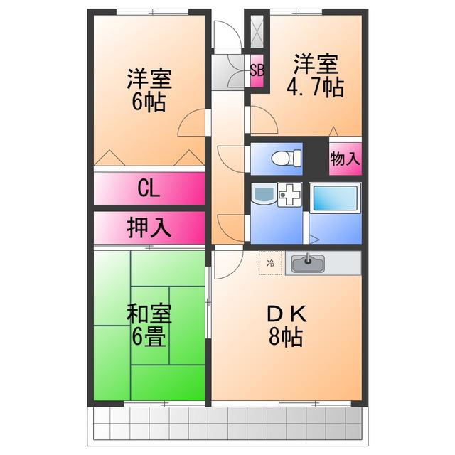オリーブ南上町(3DK/1階)の間取り写真