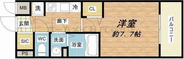 プレサンス谷町七丁目II(1K/4階)の間取り写真