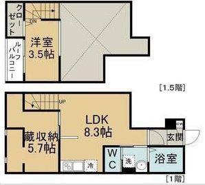 アネックス小松島(1LDK/1階)の間取り写真