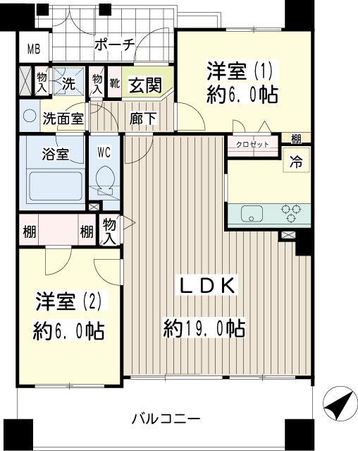 ナイスアーバン鶴見岸谷フラットサイト(2LDK/2階)の間取り写真
