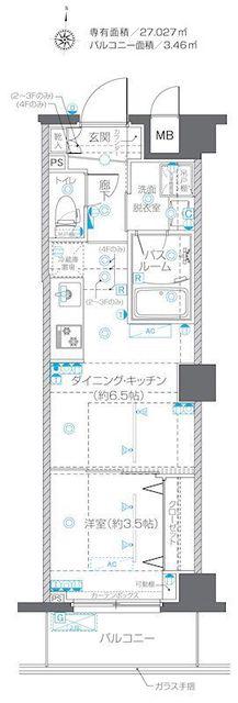 ZOOM中野ウエスト(1DK/2階)の間取り写真