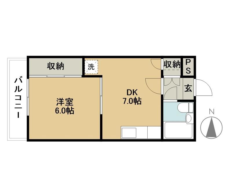 香山ビル(1DK/1階)の間取り写真