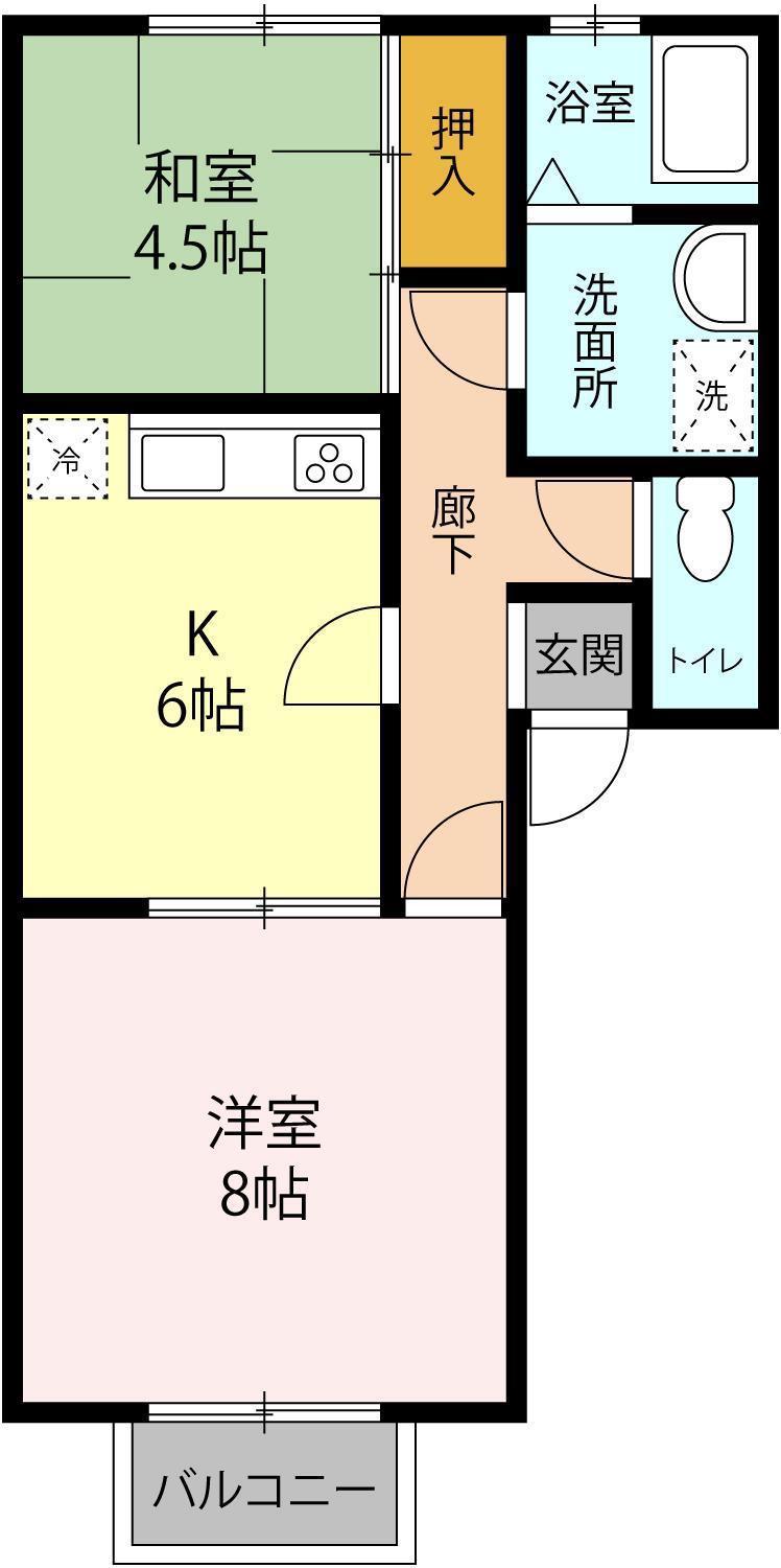 ＪＲ境線 弓ケ浜駅 徒歩2分 2階建 築31年(2DK/1階)の間取り写真