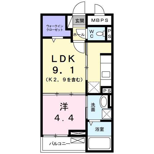 アクラス三山木(1LDK/1階)の間取り写真