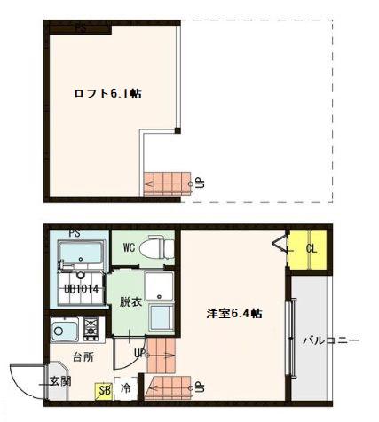 ハーモニーテラス五輪V(1K/2階)の間取り写真