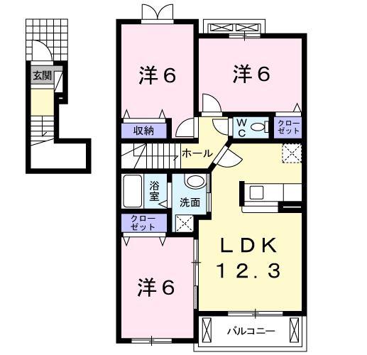 プラシード勝根B(3LDK/2階)の間取り写真