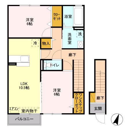 ナディアB(2LDK/2階)の間取り写真