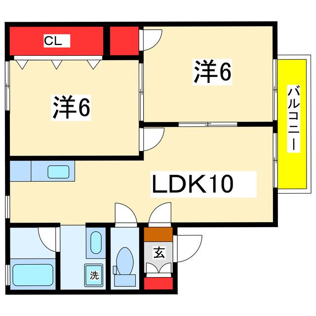 フルーヴ松波(2LDK/1階)の間取り写真