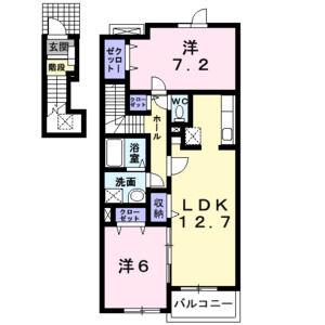 プライムガーデン(2LDK/2階)の間取り写真