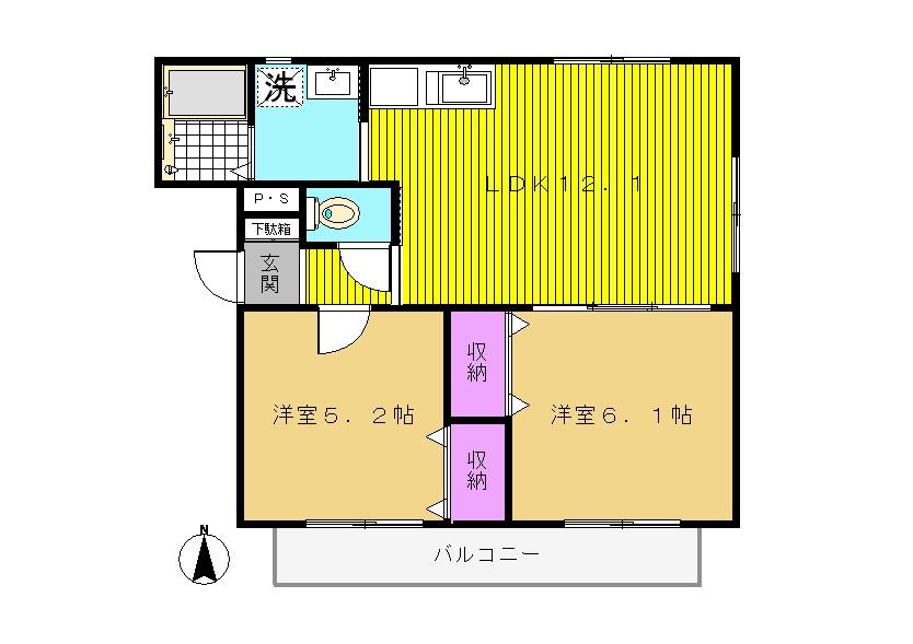 ポルトボヌール(2LDK/2階)の間取り写真