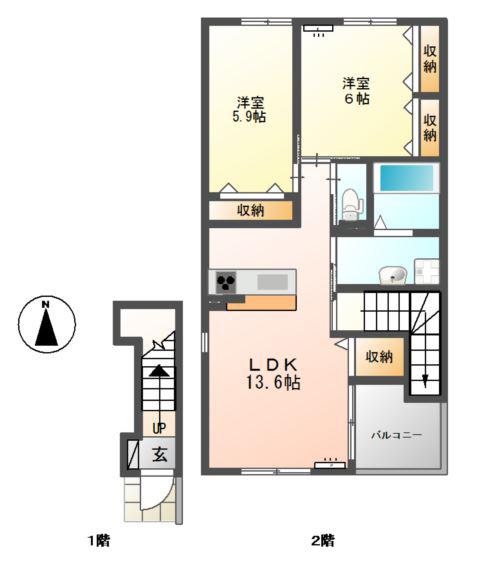 BON FELICIA Β(2LDK/2階)の間取り写真