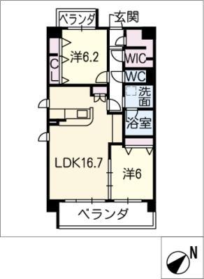 グランデ徳川(2LDK/3階)の間取り写真