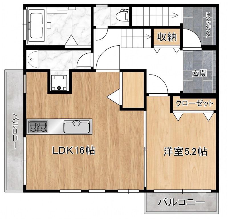 中筋ビル(1LDK/2階)の間取り写真