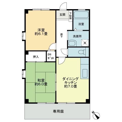 フォブール本大(2DK/1階)の間取り写真