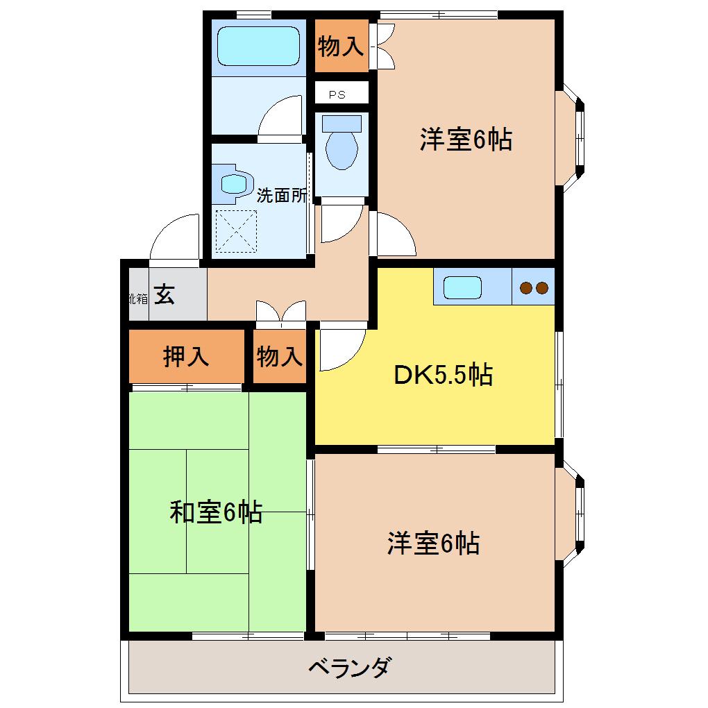 エステイトヒルA棟(3K/2階)の間取り写真