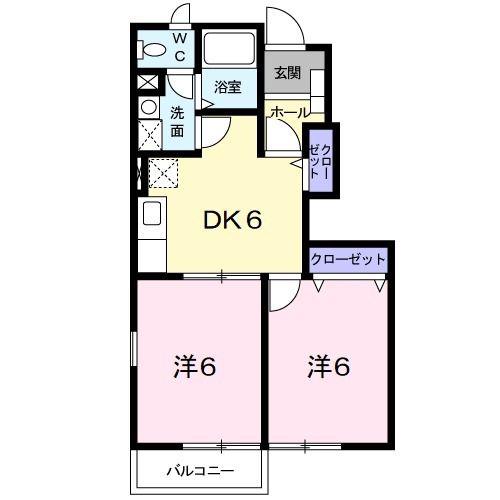 ヒルズ フォーリスト A(2DK/1階)の間取り写真