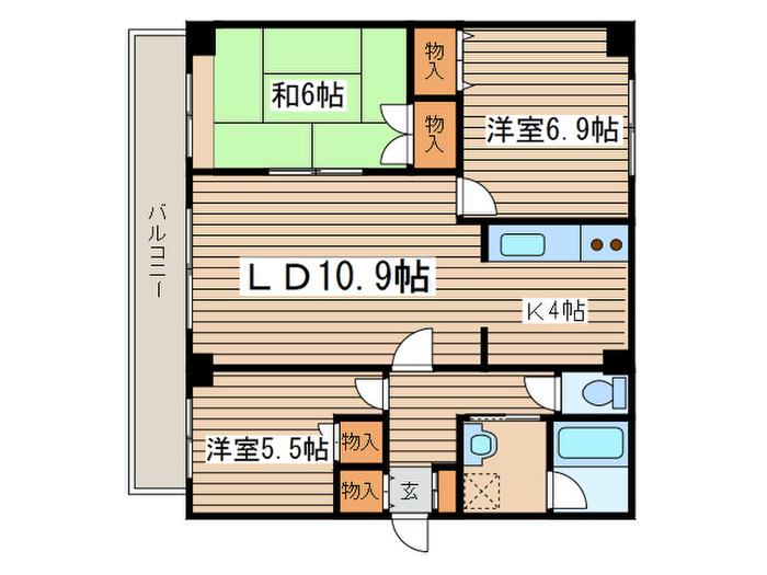 三雄マンション(3LDK/10階)の間取り写真