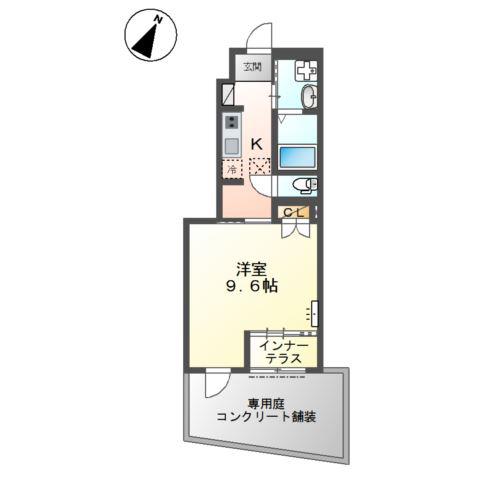 ミレイ ウエスト(1K/1階)の間取り写真