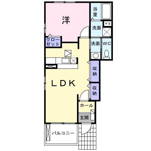 フォンティーヌA(1LDK/1階)の間取り写真