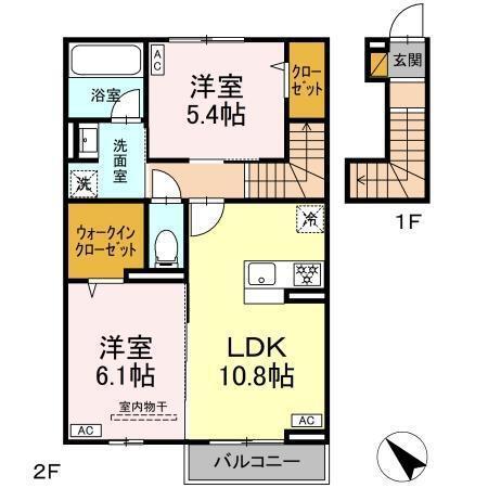 SAGINUMA GARDEN COURT SERENUS(2LDK/2階)の間取り写真