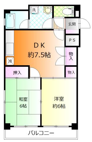 ハイリッジタワーズI(2DK/3階)の間取り写真