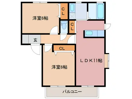 ビューパレーC(2LDK/1階)の間取り写真