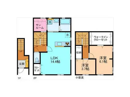 ラフェリオB棟(2LDK/1階)の間取り写真