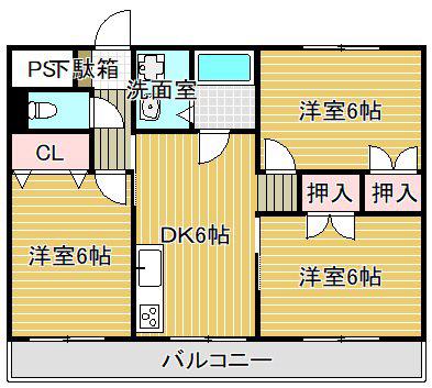 ソレイユ千(3DK/4階)の間取り写真