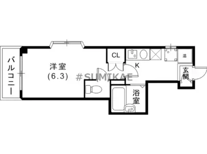 K-COURT鷹取(1K/3階)の間取り写真