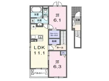 メゾンルミネ五個荘I(2LDK/2階)の間取り写真