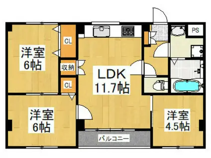 永井マンションA(3LDK/4階)の間取り写真