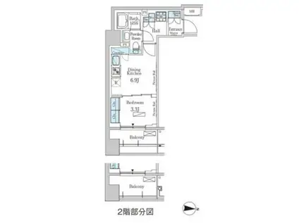 パークアクシス神楽坂・早稲田通(1DK/2階)の間取り写真