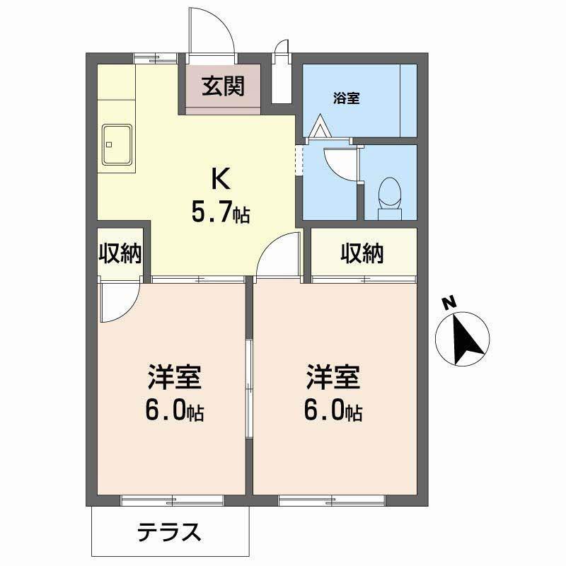 エルディム今原(2K/2階)の間取り写真