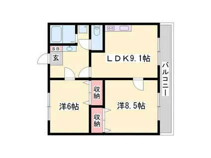 エイセイ坂出 壱番館(2LDK/2階)の間取り写真