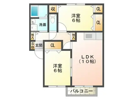 メープルA(2LDK/2階)の間取り写真