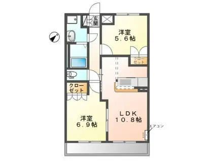 プロニティおおたかの森(2LDK/2階)の間取り写真