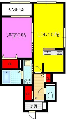 ビラカルロッタ(1LDK/1階)の間取り写真