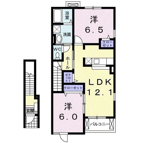 フランメゾンB(2LDK/2階)の間取り写真