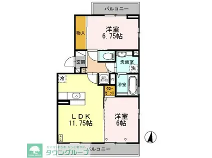 ミールレ野川II(2LDK/2階)の間取り写真