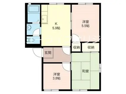 SUNNY HILLS B(3K/1階)の間取り写真