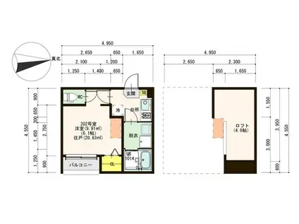 ハーモニテラス深草東伊達町(1K/2階)の間取り写真
