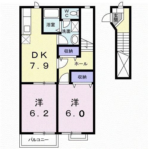 サンセール(2DK/2階)の間取り写真