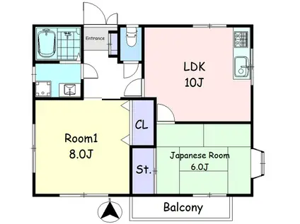 ウィル竹松1号棟(2LDK/2階)の間取り写真