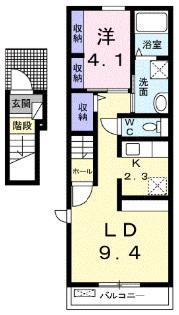 メーディオ・ノール(1LDK/2階)の間取り写真