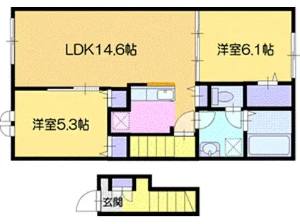 ＪＲ函館本線 高砂駅(北海道) 徒歩21分 2階建 築1年(2LDK/2階)の間取り写真