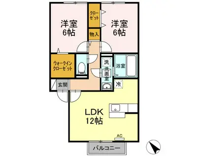 アンシャンテ A(2LDK/2階)の間取り写真