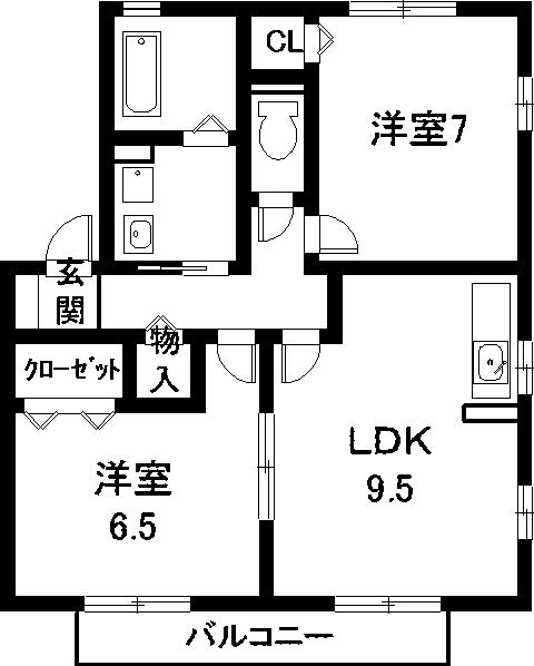 アーバン星宮A棟(2LDK/1階)の間取り写真