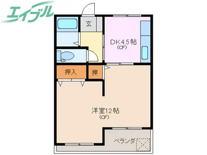 西浜田ビル(1DK/3階)の間取り写真